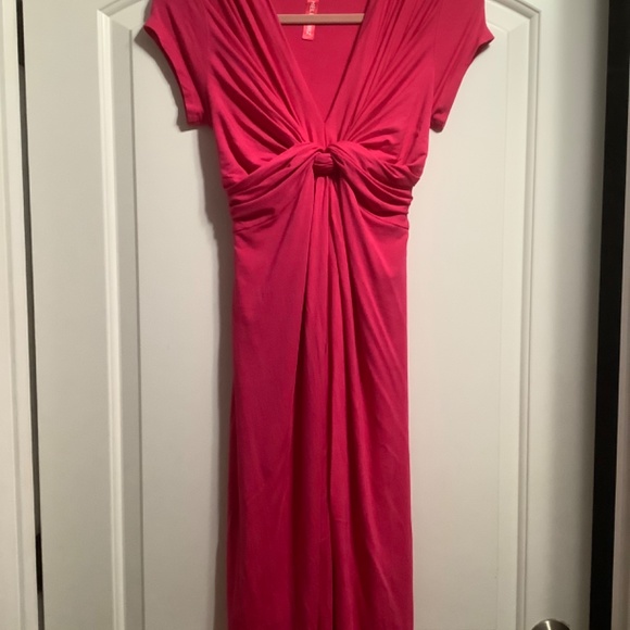 Hello Miz hot pink fuchsia jersey knot front maternity nursing dress S - Picture 3 of 6